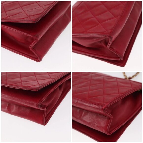 CHANEL Matelasse Chain Shoulder Bag Lamb Skin Red Gold CC Auth 156350 - Picture 14 of 16